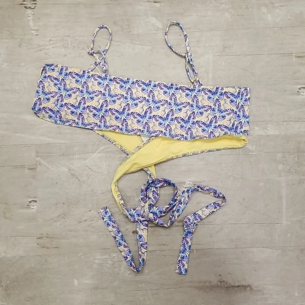 💕FRANKIE'S BIKINIS💕 Falcon Bikini TOP ~ Monarch Butterfly Print Large L NWT